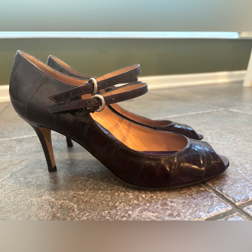 Sergio Rossi Dark Purple Eel-skin Heels